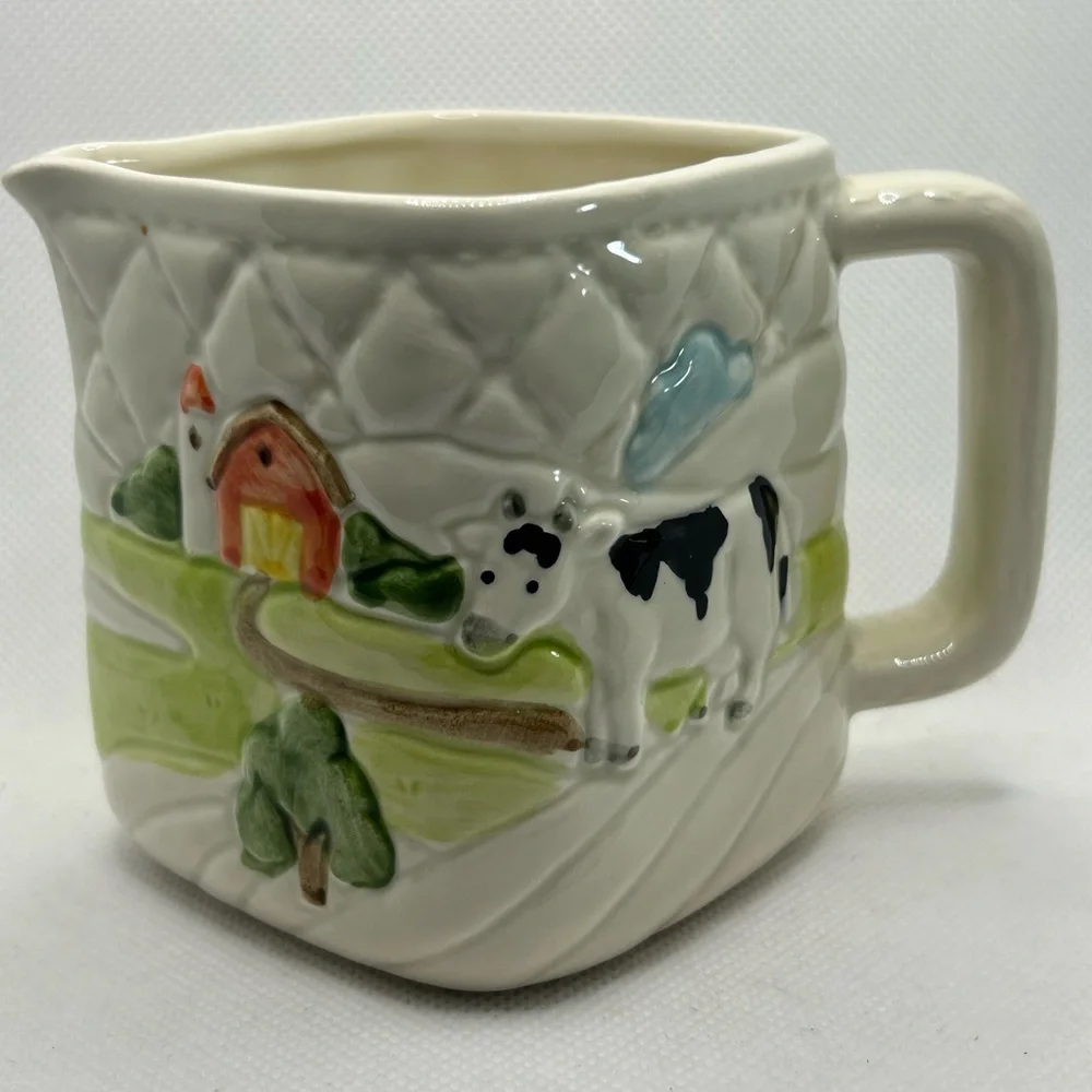 Vintage Otagiri Country Quilted ceramic farmhouse cow duck creamer sugar lot 3
